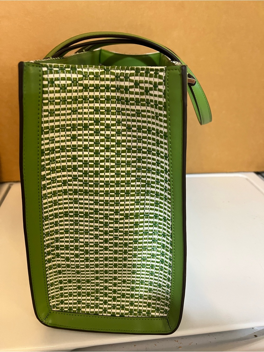 kate spade Green and White Woven Tote - Picture 2 of 5